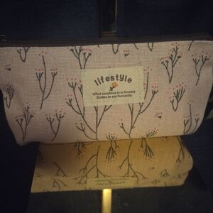 Floral Canvas Zip Pouch Cottagecore Makeup Pencil/Pen Bag Minimalist Pouch